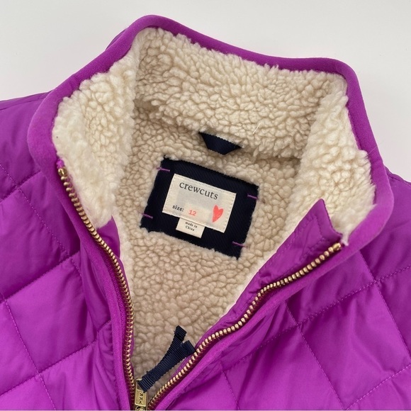 J.Crew Crewcuts Girls' Fuscia Purple Quilted Sherpa Lined Puffer Vest Size 12 - Picture 3 of 5